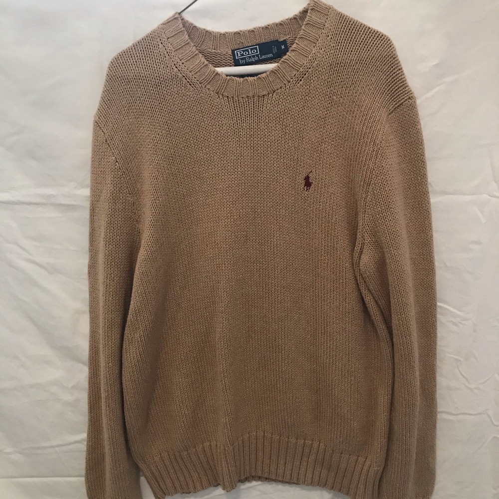 Men’s polo thick tan crew neck sweater size M